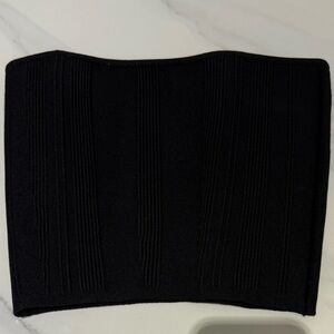Babaton Black Ribbed Strapless Crop Top